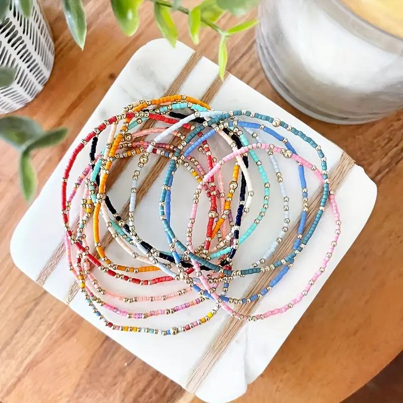 Boho Style Recycled Plastic & Glass Bracelet Set