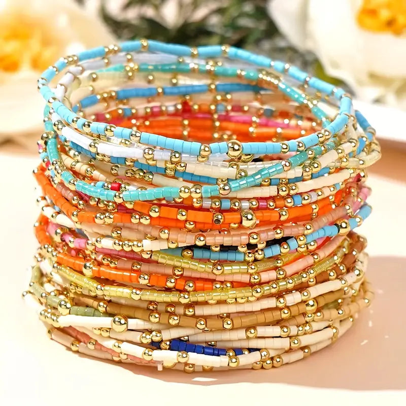 Boho Style Recycled Plastic & Glass Bracelet Set