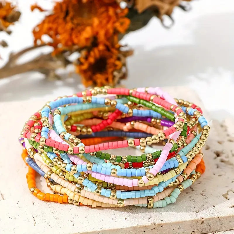 Boho Style Recycled Plastic & Glass Bracelet Set