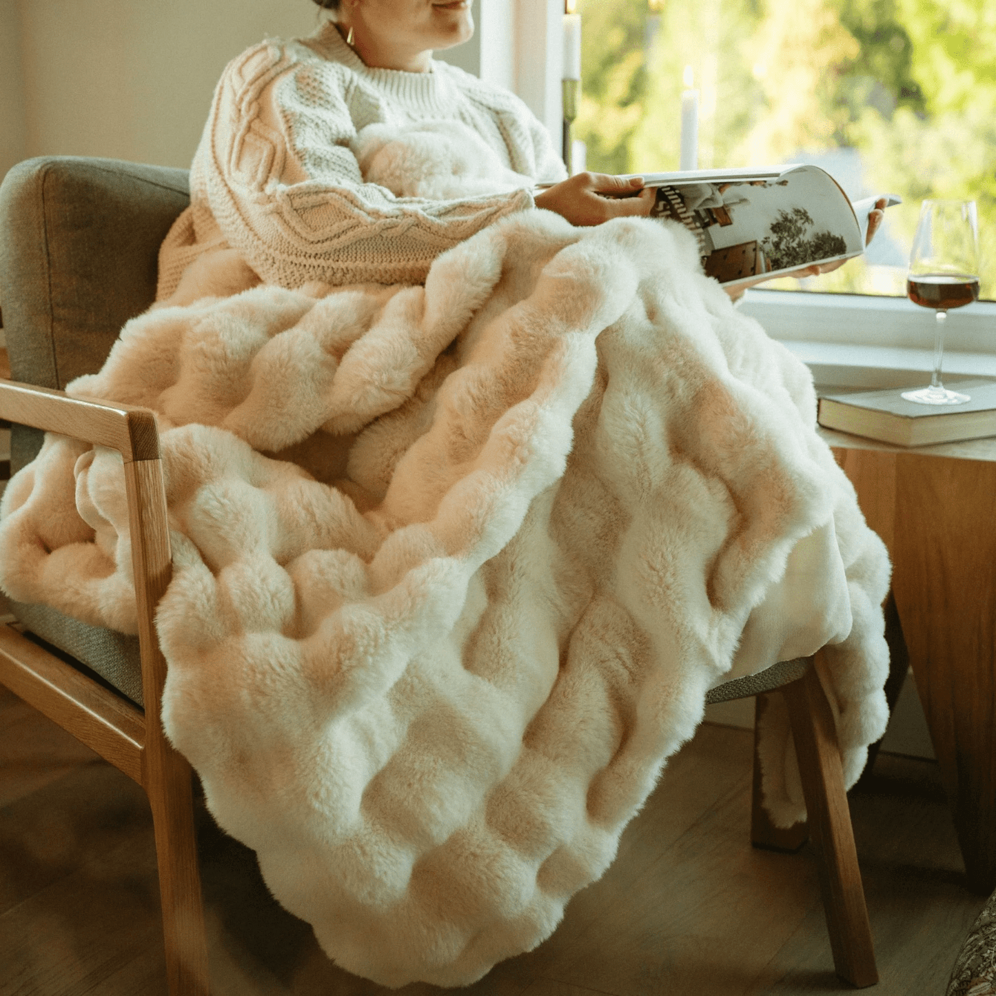 Faux Fur Cream Throw