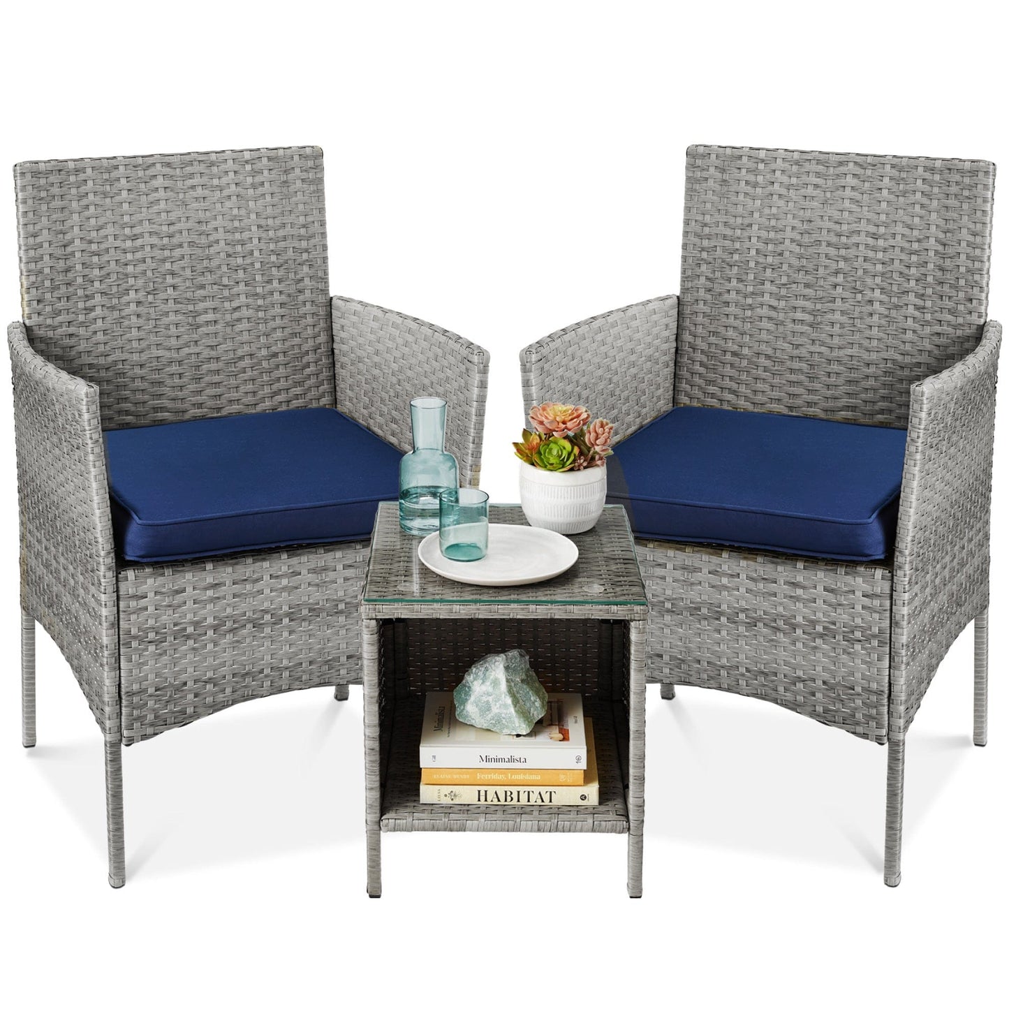 3-Piece All-Weather Wicker Bistro Set with Storage and Cushions