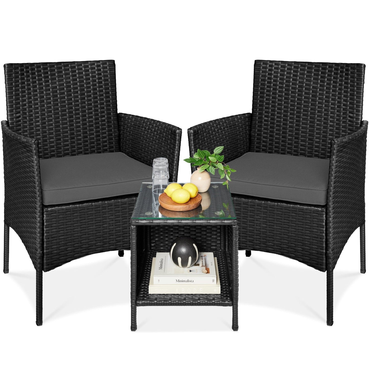 3-Piece All-Weather Wicker Bistro Set with Storage and Cushions