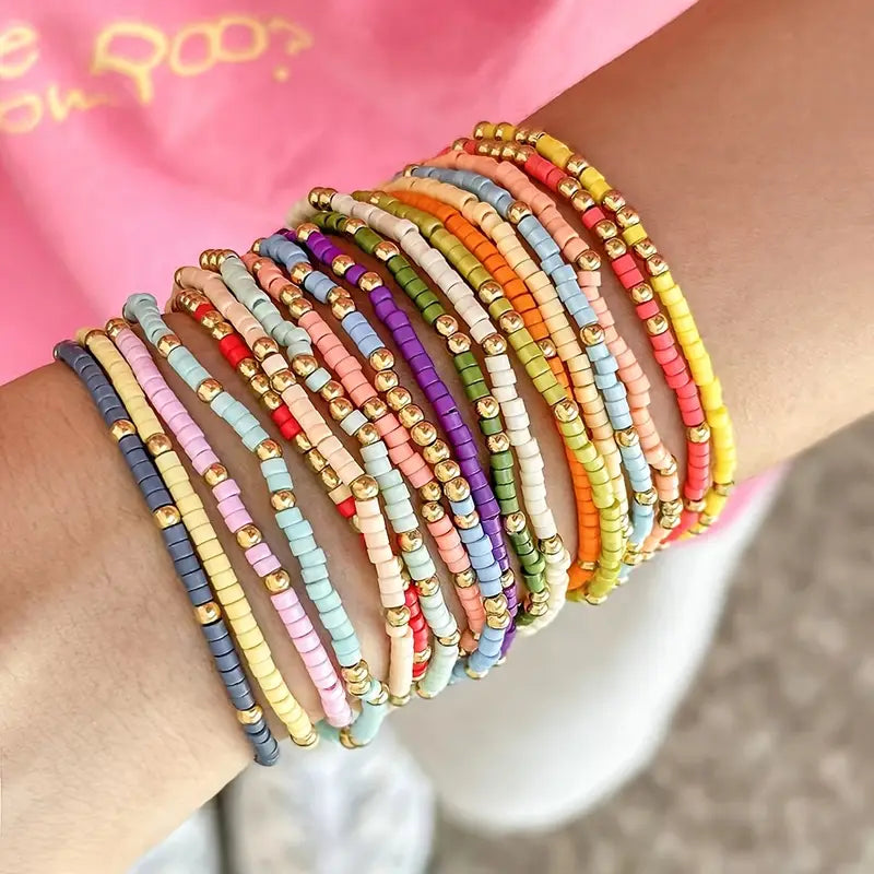 Boho Style Recycled Plastic & Glass Bracelet Set