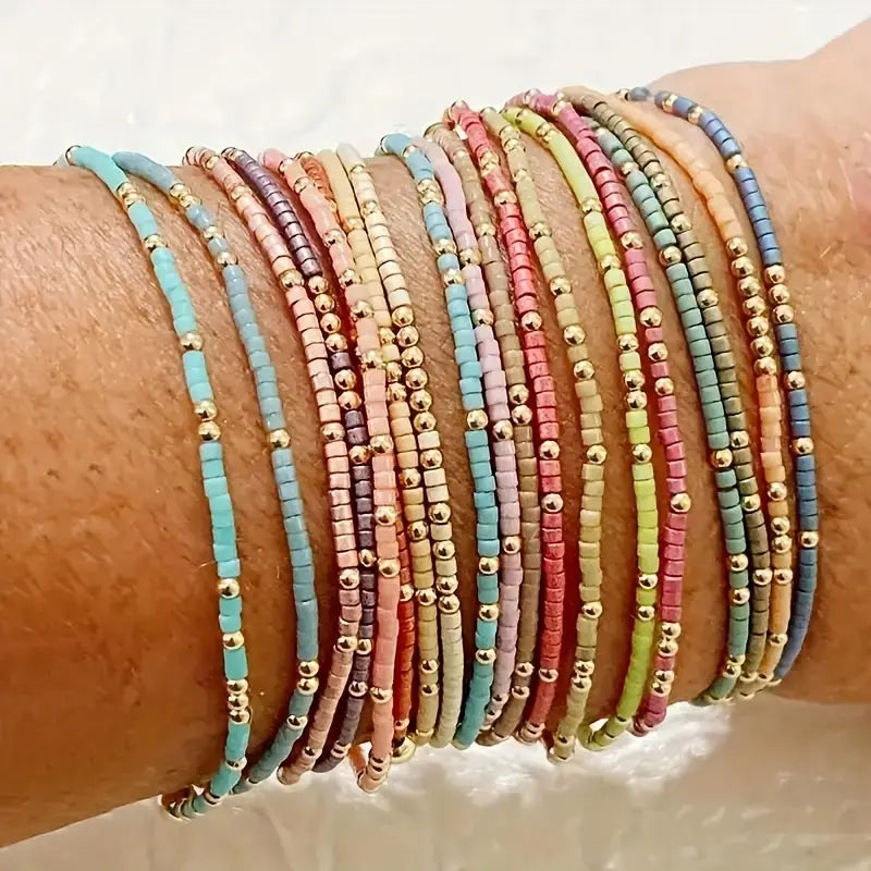 Boho Style Recycled Plastic & Glass Bracelet Set