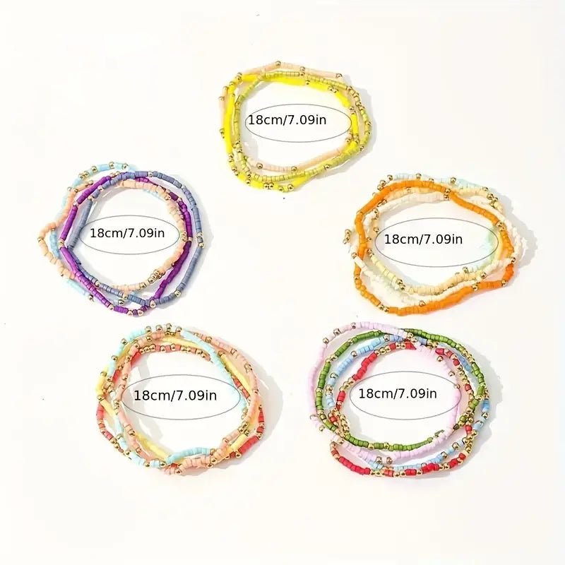 Boho Style Recycled Plastic & Glass Bracelet Set