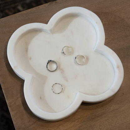 Clover White Marble Trinket Tray