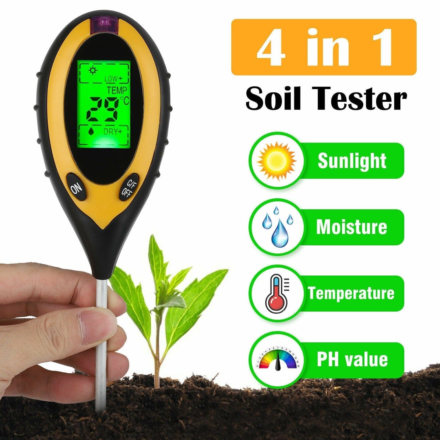 Soil PH And Moisture Light Intensity Test Meter - FREE SHIPPING