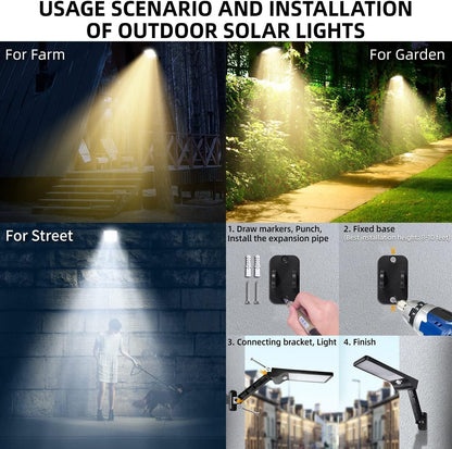 48 LED Solar Security Flood Lights - 2 Pack Waterproof Wireless Motion Sensor with 3 Adjustable Modes