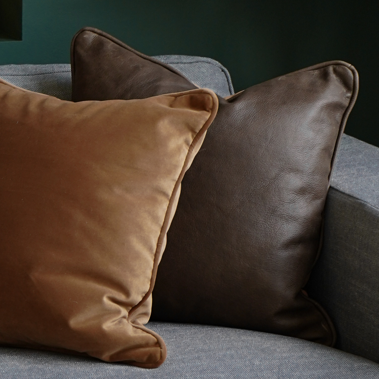 Mocha Leather/Velvet Toss Cushion