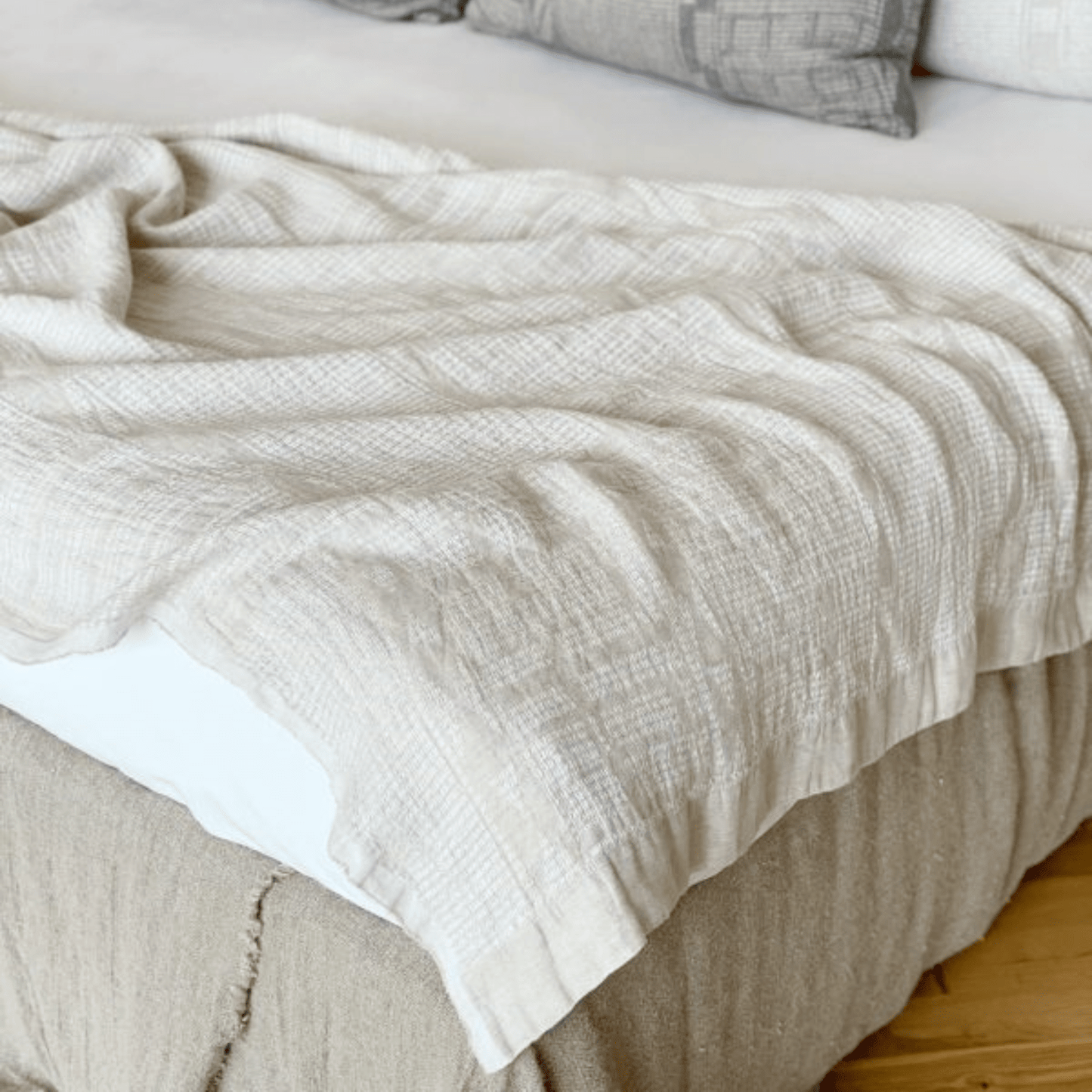 White Sand French Linen Bed Throw