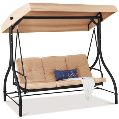 Convertible 3-Seat Outdoor Canopy Swing Glider with Flatbed Recline