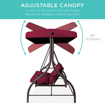 Convertible 3-Seat Outdoor Canopy Swing Glider with Flatbed Recline