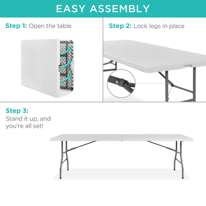 Portable Folding Plastic Dining Table w/ Handle, Lock - 8ft