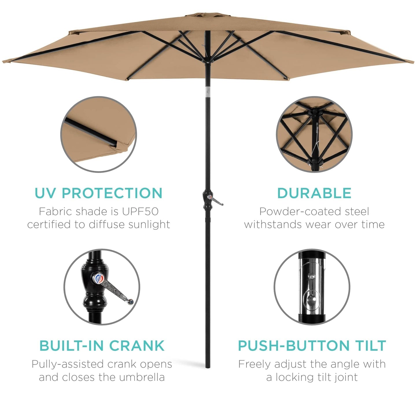 Outdoor Steel Market Patio Umbrella Decoration w/ Tilt, Crank Lift - 10ft