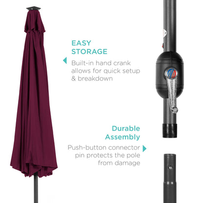 Solar LED Lighted Patio Umbrella w/ Tilt Adjustment, UV-Resistant- 10ft