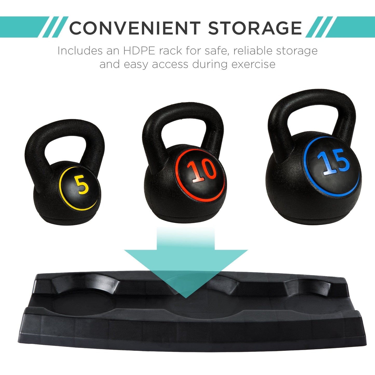 3-Weight Kettlebell Fitness Set with Ergonomic Handles and Storage Rack