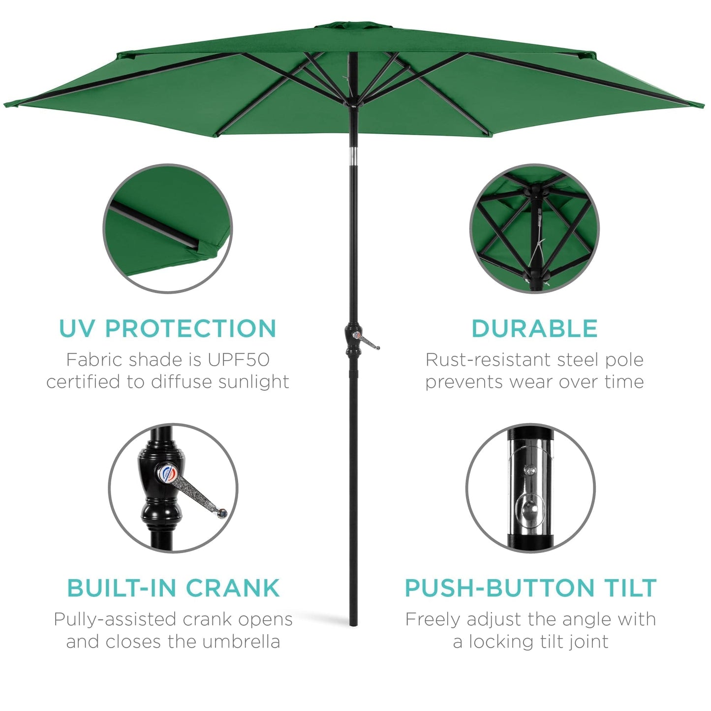 Outdoor Steel Market Patio Umbrella Decoration w/ Tilt, Crank Lift - 10ft