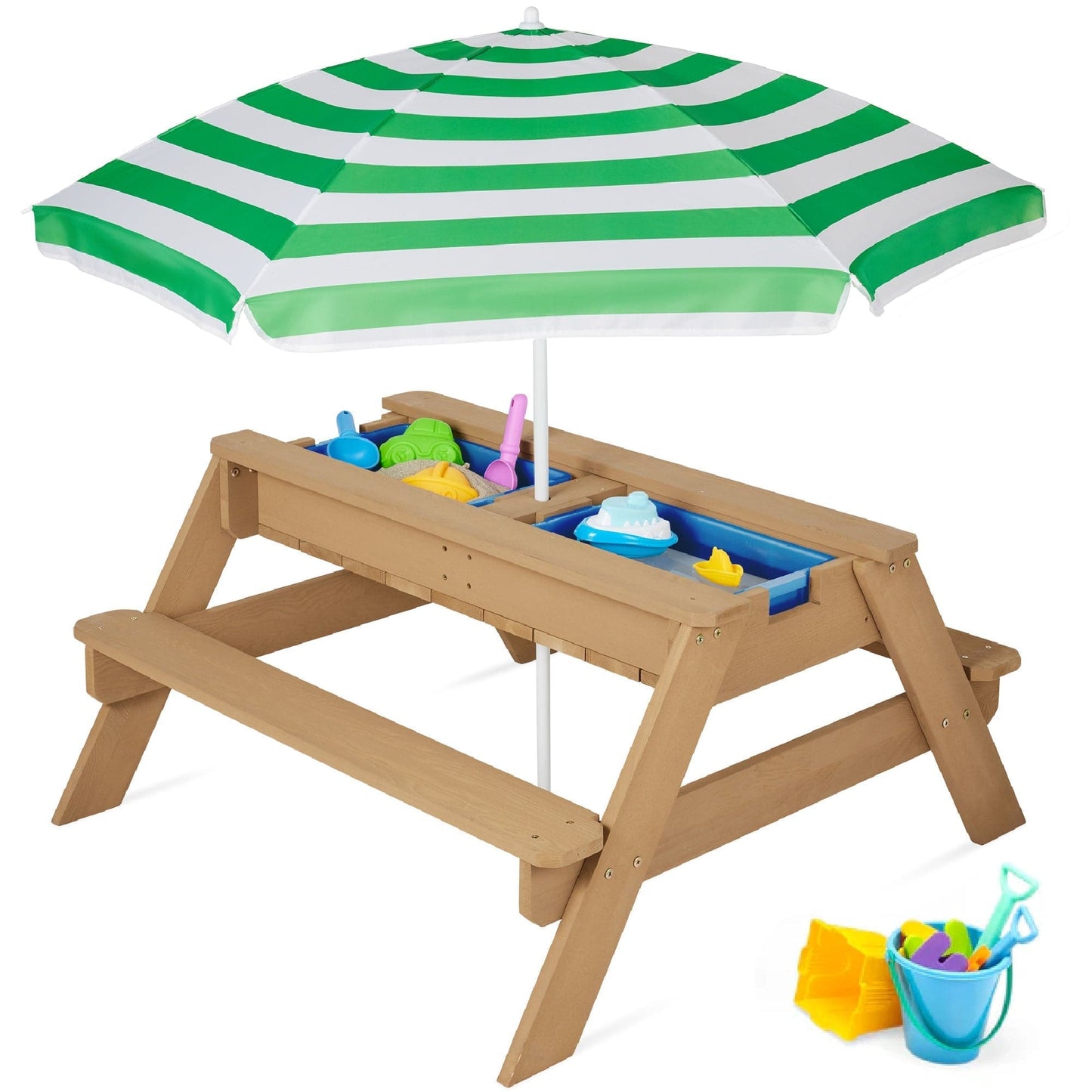 Wooden 3-in-1 Outdoor Kids Sand & Water Play Table with Adjustable Umbrella