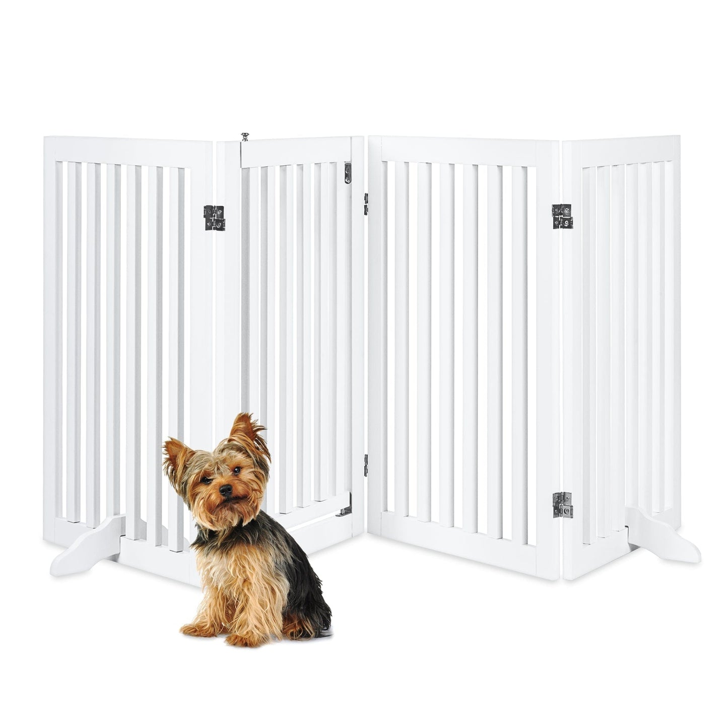 Versatile 31.5in Freestanding Wooden Pet Barrier with Secure Door and Stability Feet