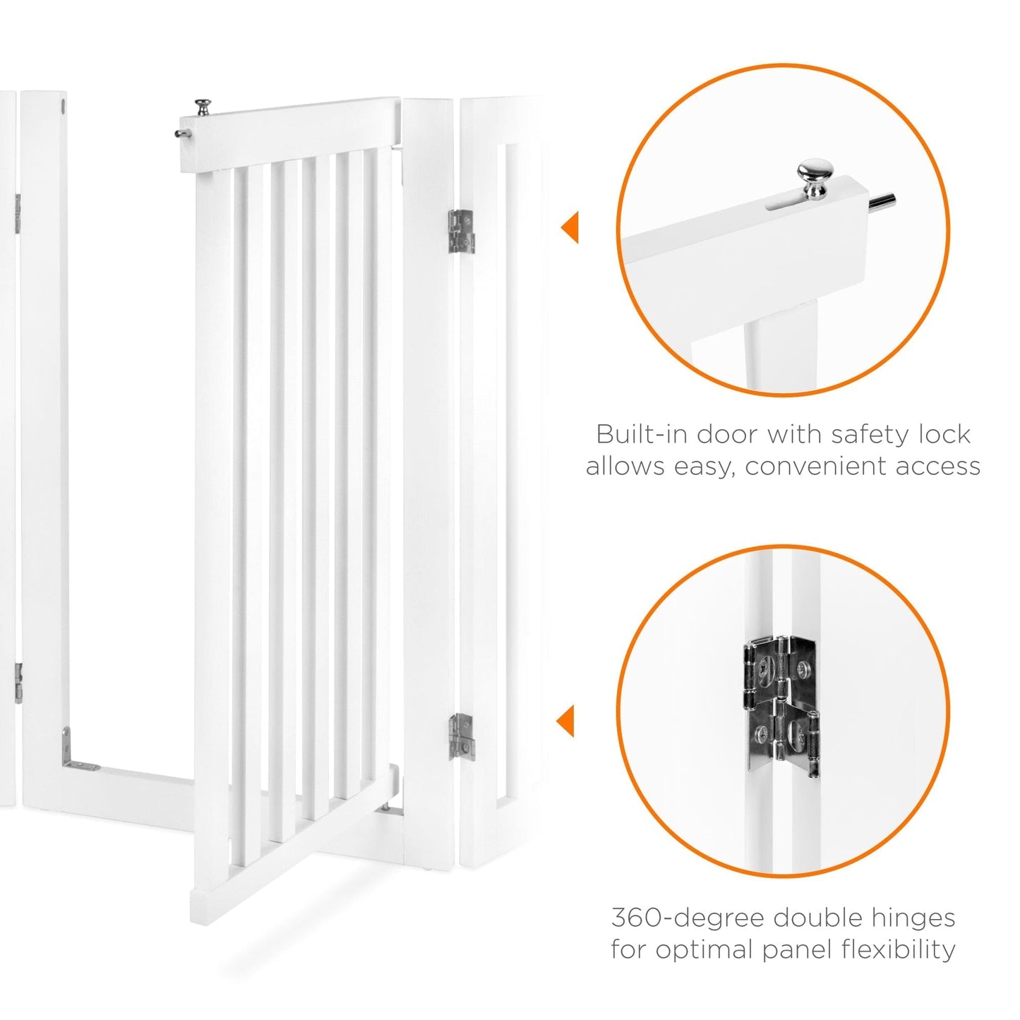 Versatile 31.5in Freestanding Wooden Pet Barrier with Secure Door and Stability Feet