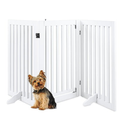 Expandable Wooden Pet Barrier with Lockable Door and Support Feet, 31.5in 3-Panel Design