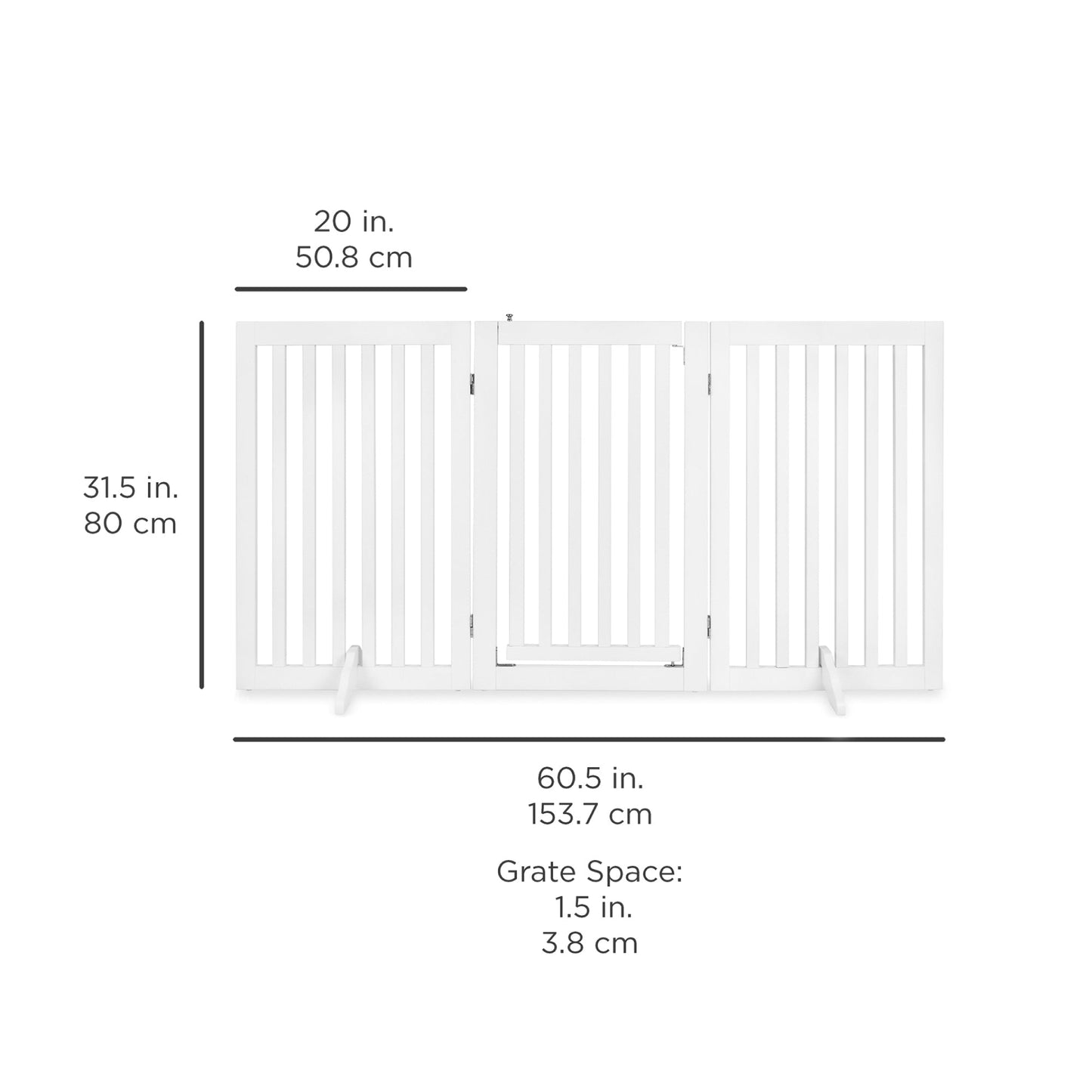 Expandable Wooden Pet Barrier with Lockable Door and Support Feet, 31.5in 3-Panel Design