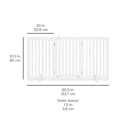 Expandable Wooden Pet Barrier with Lockable Door and Support Feet, 31.5in 3-Panel Design