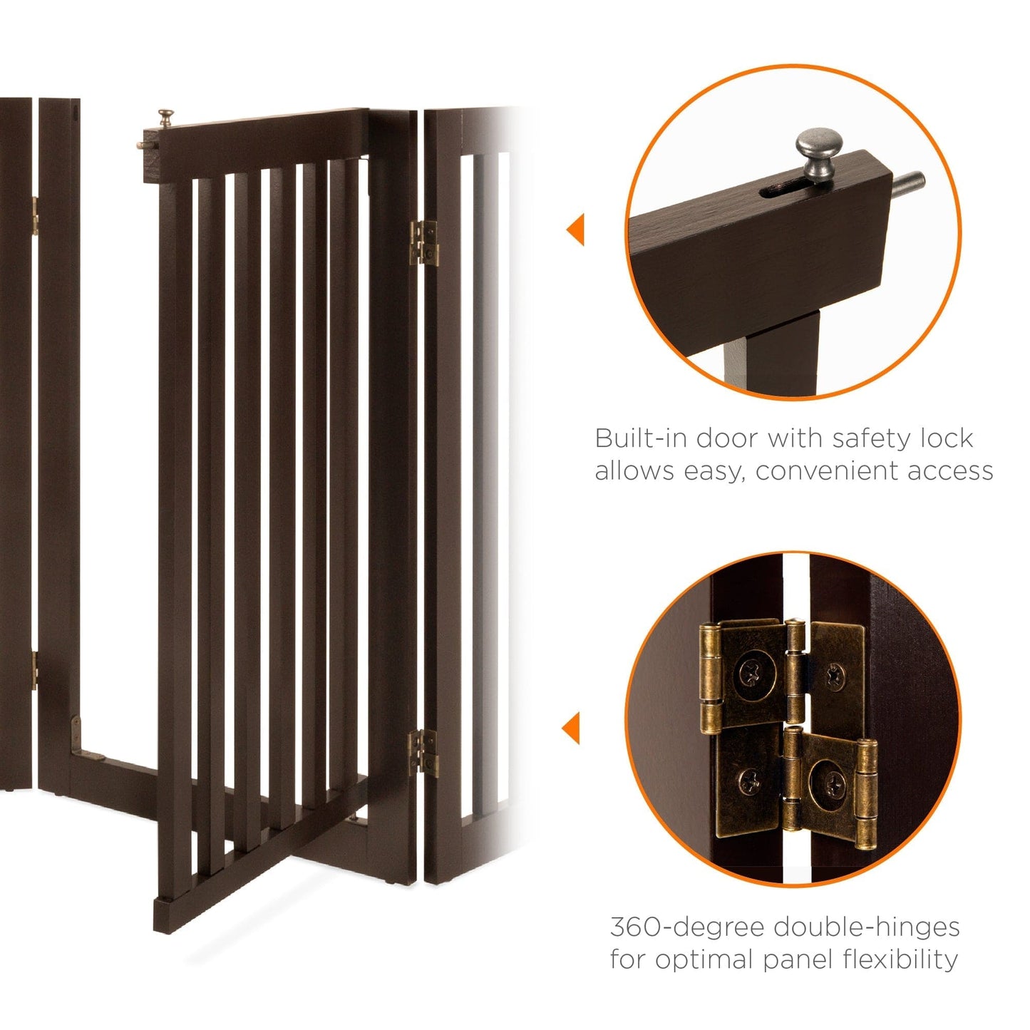 Versatile 31.5in Freestanding Wooden Pet Barrier with Secure Door and Stability Feet