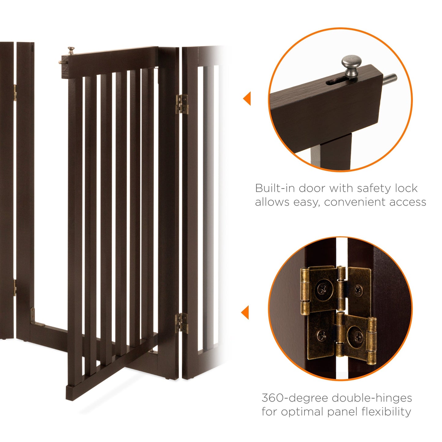 Expandable Wooden Pet Barrier with Lockable Door and Support Feet, 31.5in 3-Panel Design