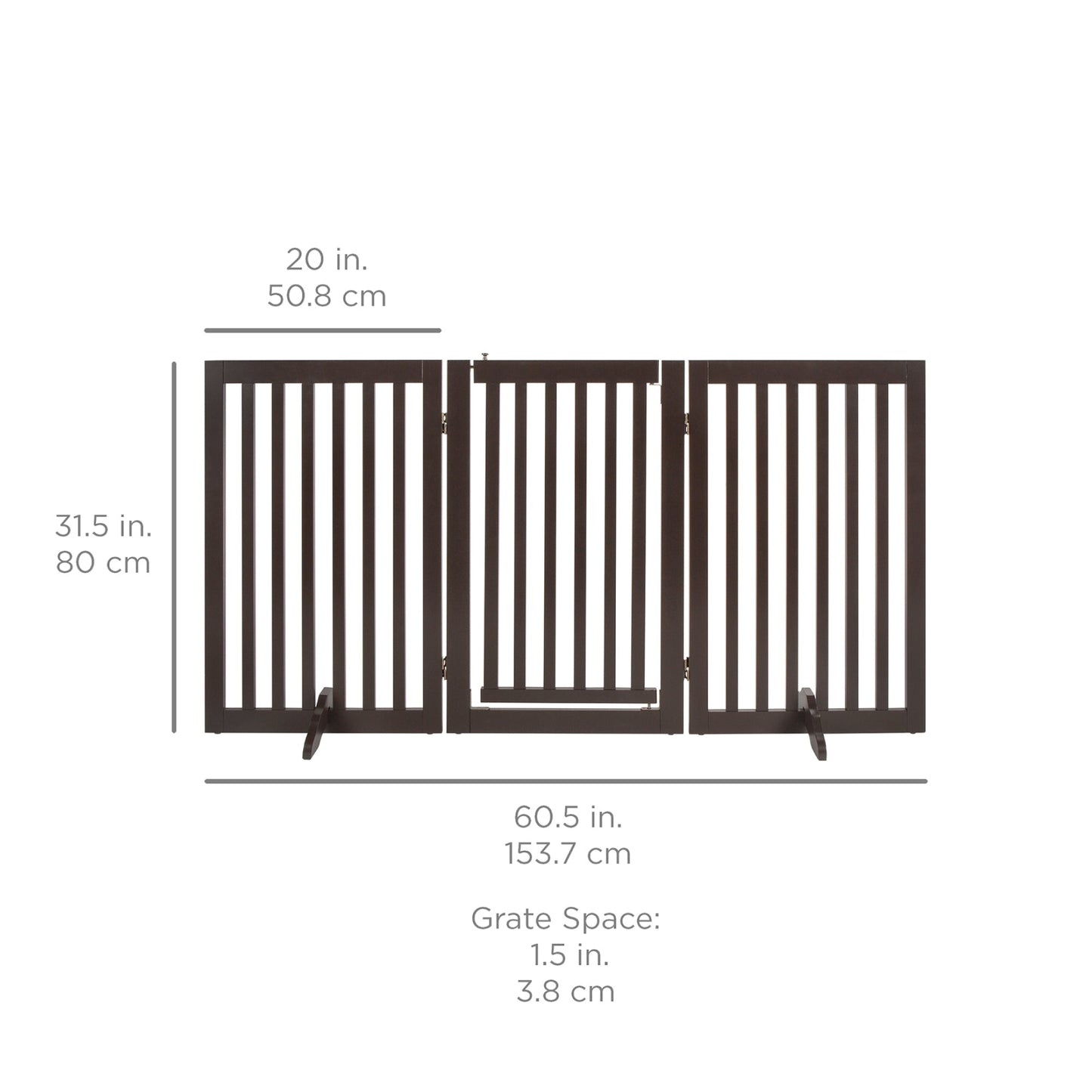 Expandable Wooden Pet Barrier with Lockable Door and Support Feet, 31.5in 3-Panel Design