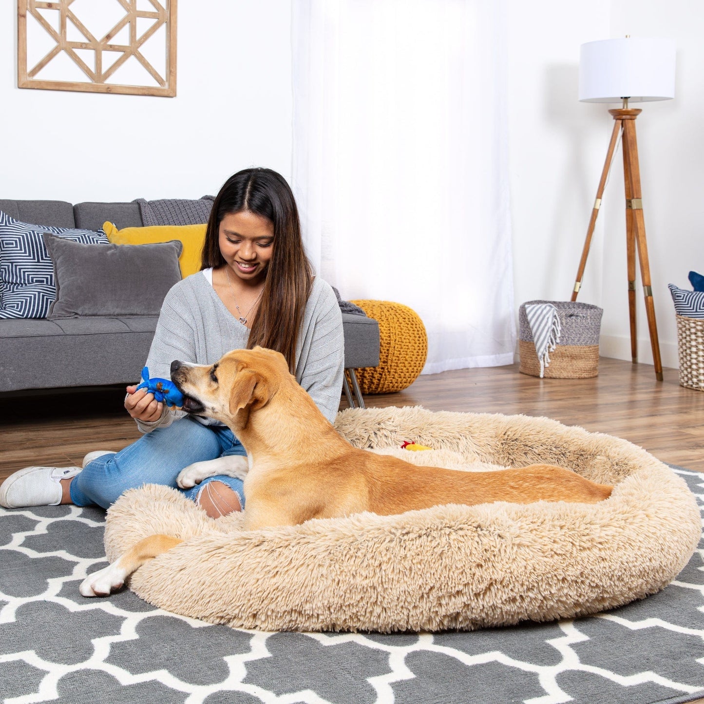 Self-Warming Shag Fur Calming Pet Bed w/ Water-Resistant Lining - Brown