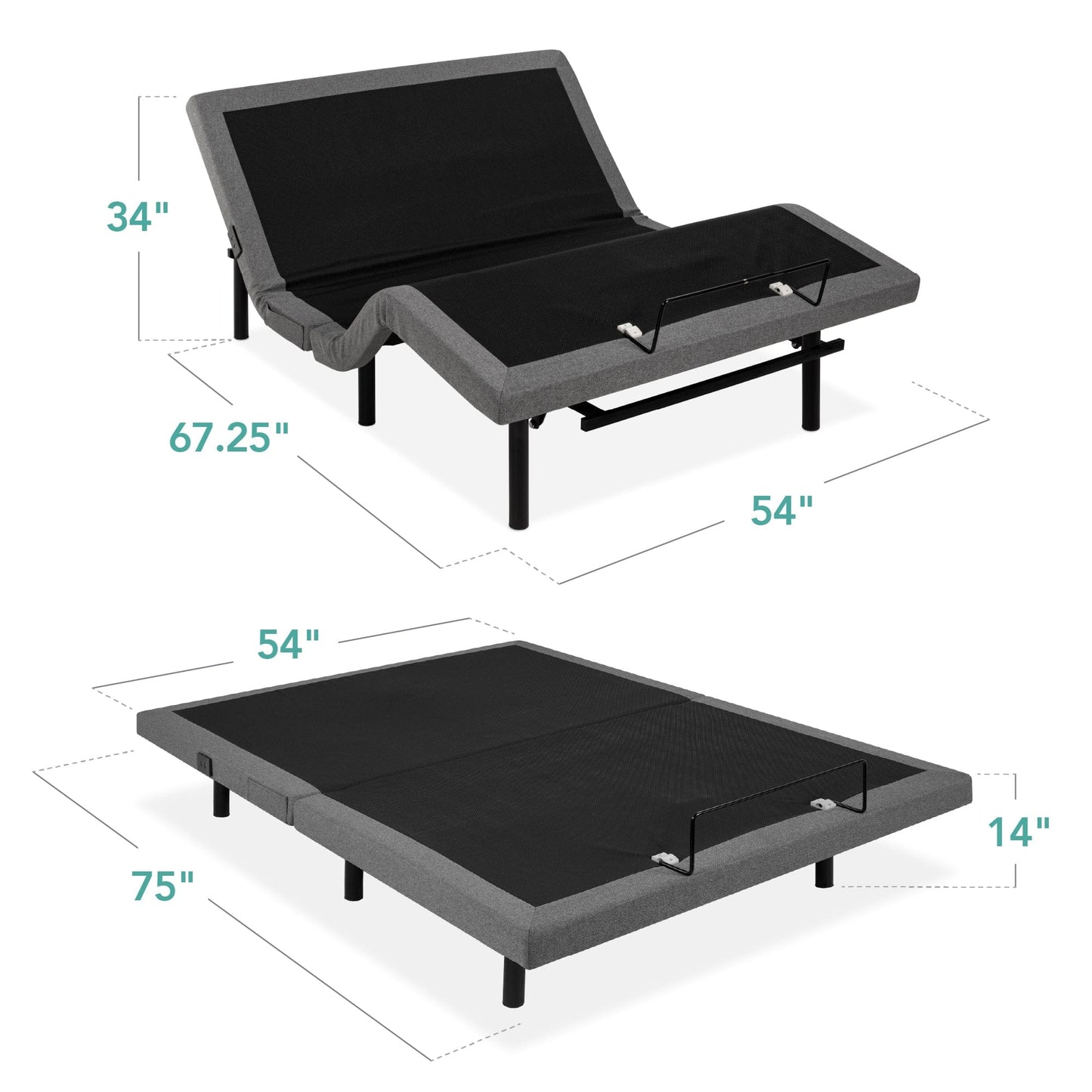 Smart Adjustable Bed Frame with Massage Function, Wireless Remote, and USB Charging Ports