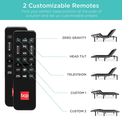 Smart Adjustable Bed Frame with Massage Function, Wireless Remote, and USB Charging Ports