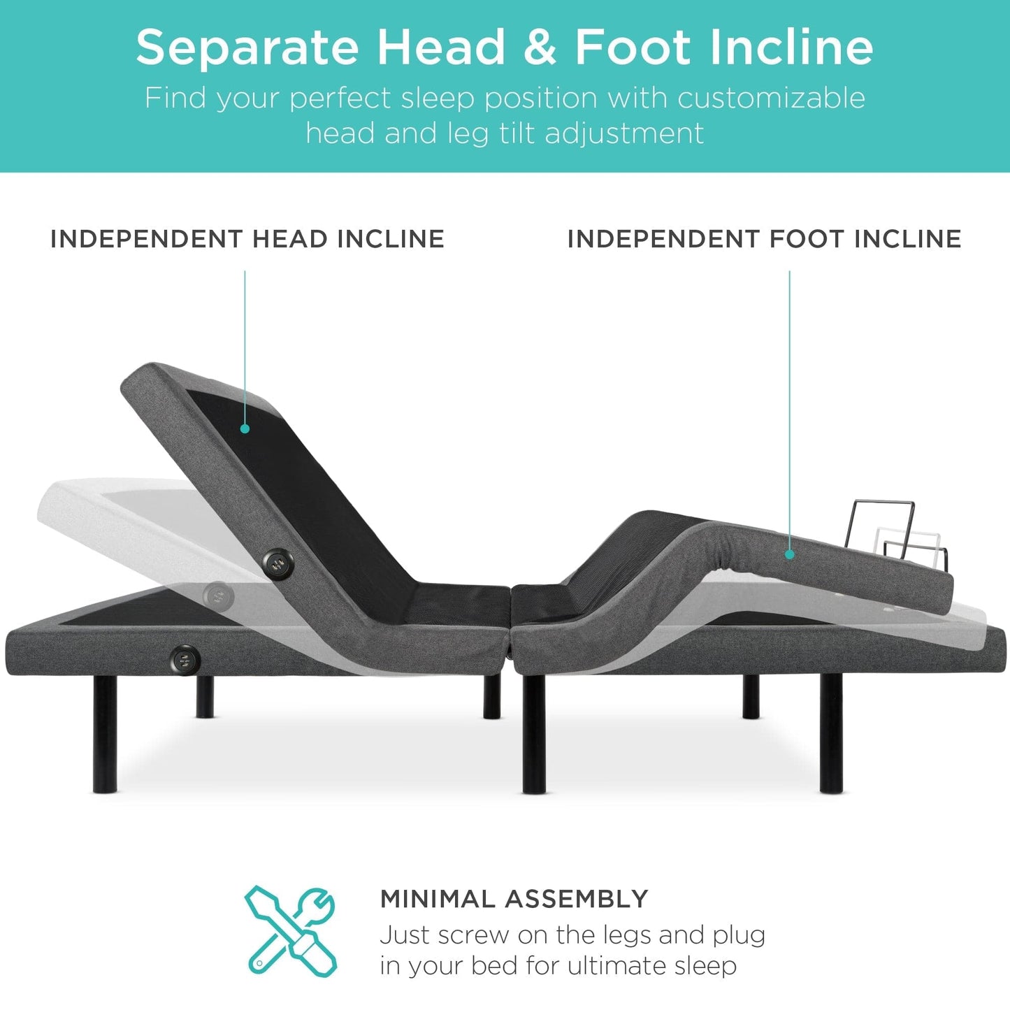 Smart Adjustable Bed Frame with Massage Function, Wireless Remote, and USB Charging Ports