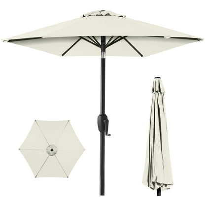 Outdoor Market Patio Umbrella w/ Push Button Tilt, Crank Lift - 7.5ft