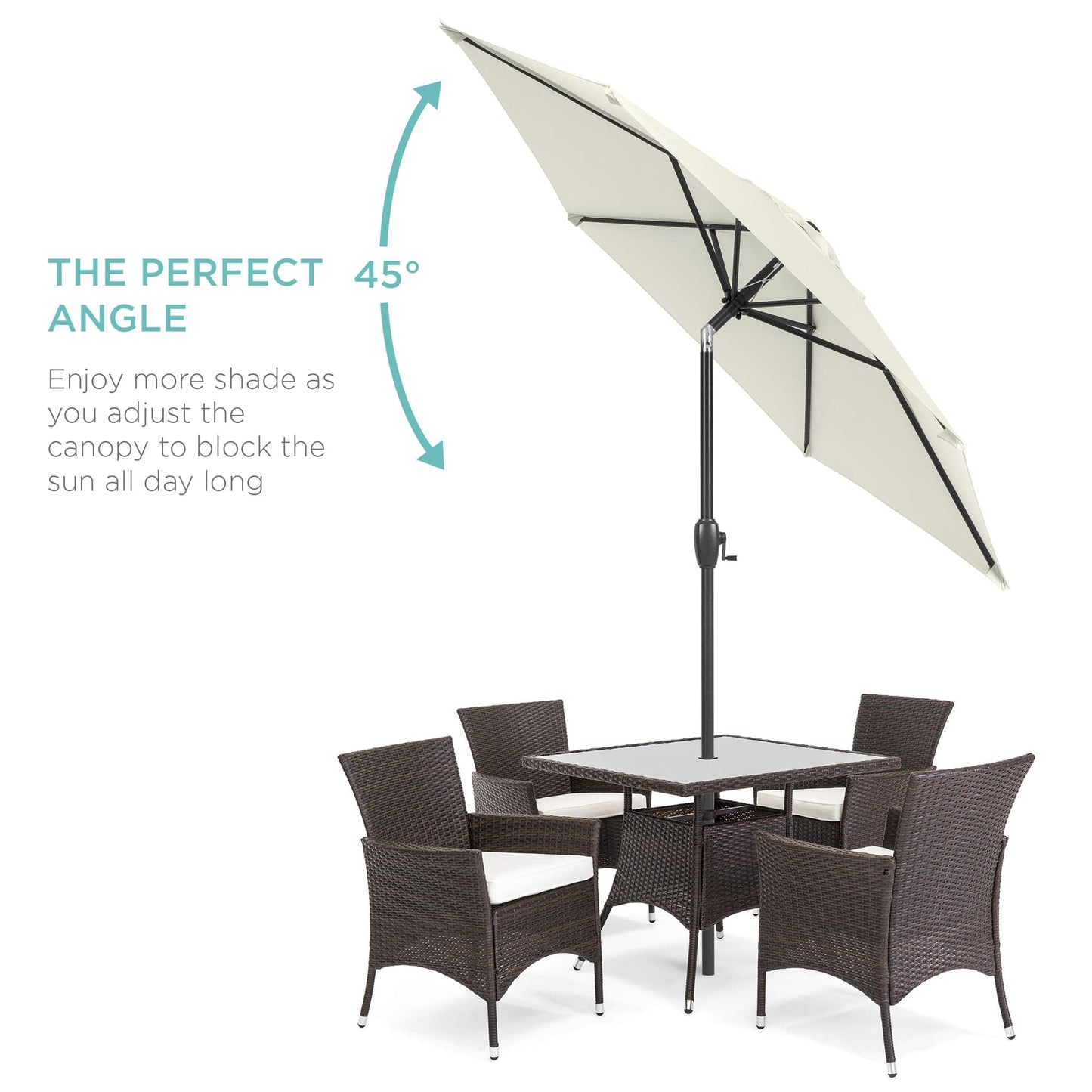 Outdoor Market Patio Umbrella w/ Push Button Tilt, Crank Lift - 7.5ft