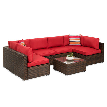 Modular 7-Piece Outdoor Wicker Sectional Set with Pillows and Cover