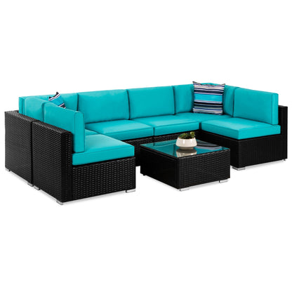 Modular 7-Piece Outdoor Wicker Sectional Set with Pillows and Cover