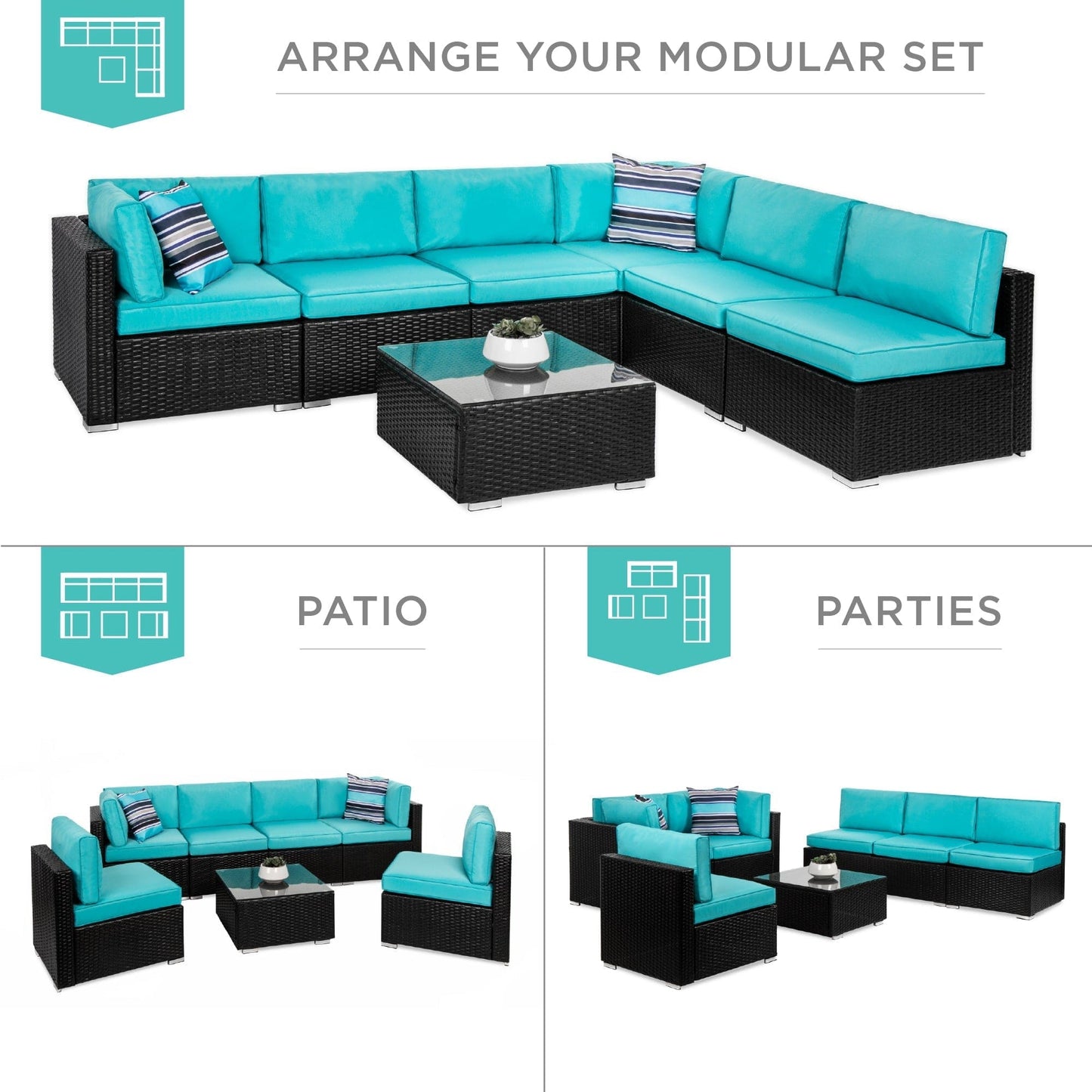 Modular 7-Piece Outdoor Wicker Sectional Set with Pillows and Cover