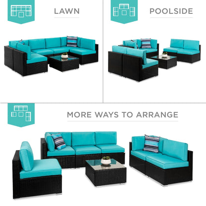 Modular 7-Piece Outdoor Wicker Sectional Set with Pillows and Cover