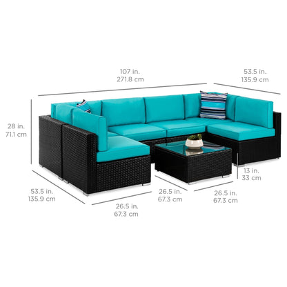 Modular 7-Piece Outdoor Wicker Sectional Set with Pillows and Cover