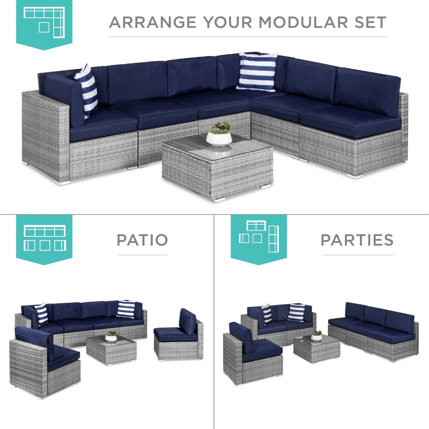 Modular 7-Piece Outdoor Wicker Sectional Set with Pillows and Cover