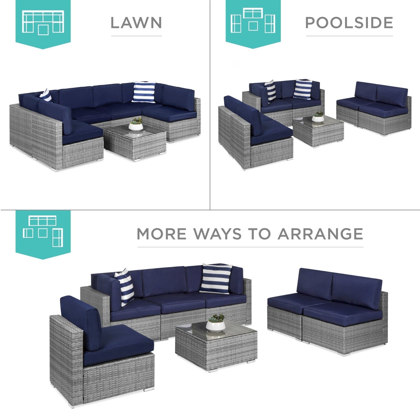 Modular 7-Piece Outdoor Wicker Sectional Set with Pillows and Cover