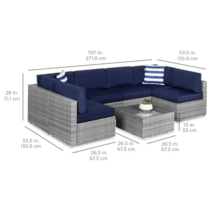 Modular 7-Piece Outdoor Wicker Sectional Set with Pillows and Cover