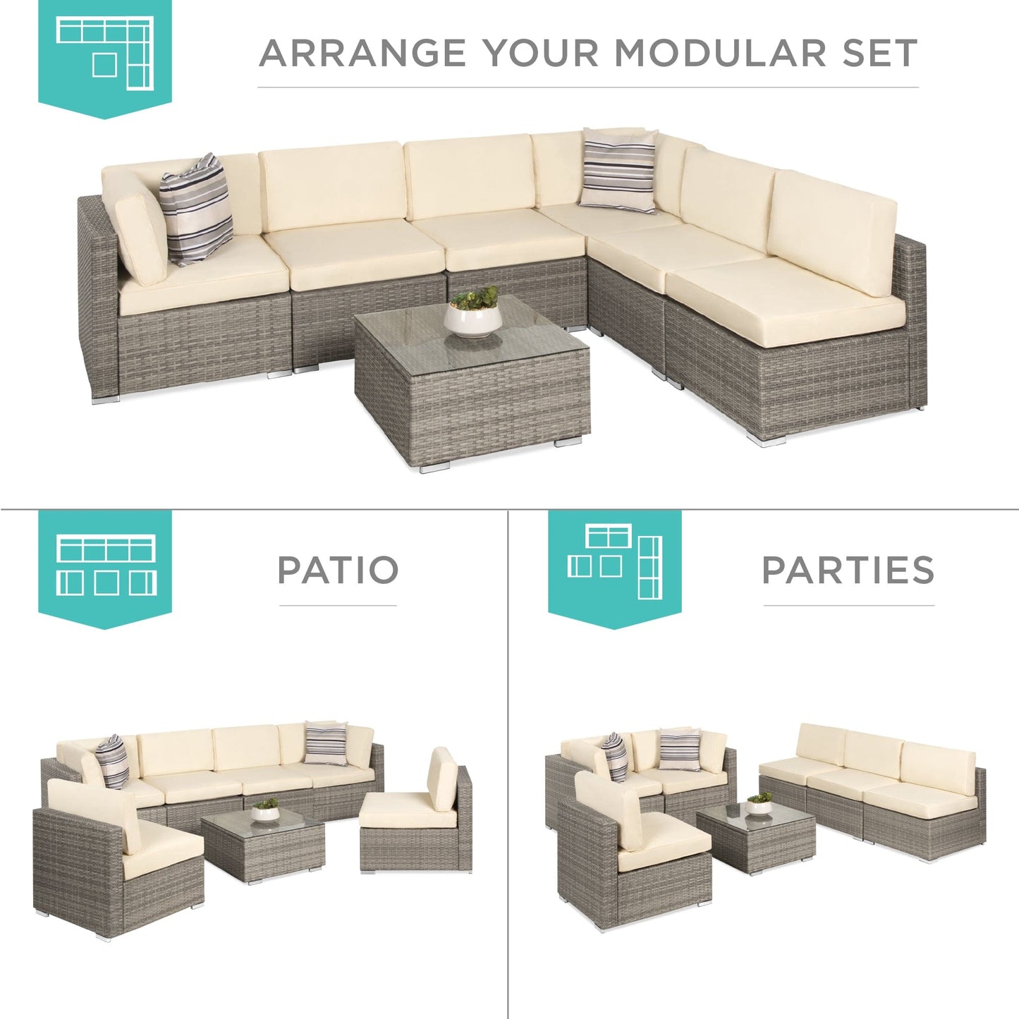 Modular 7-Piece Outdoor Wicker Sectional Set with Pillows and Cover