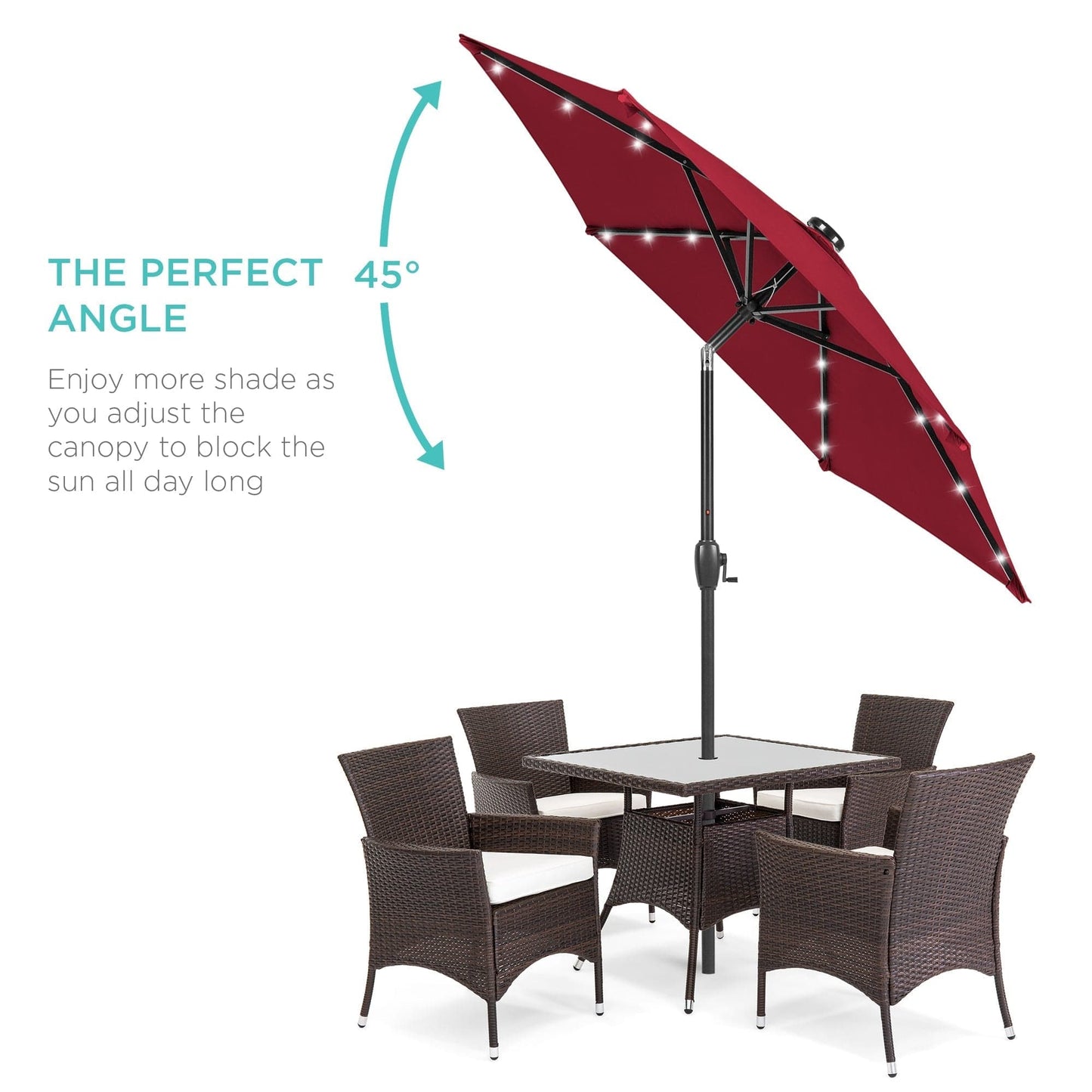 Outdoor Solar Patio Umbrella w/ Push Button Tilt, Crank Lift - 7.5ft