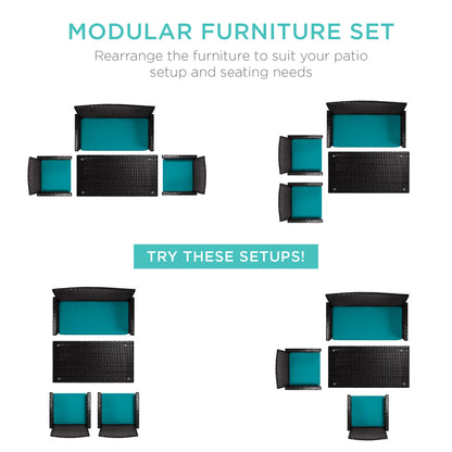 Modular 4-Piece Wicker Patio Conversation Set with Glass-Top Table and Cushions