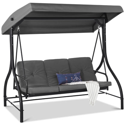 Convertible 3-Seat Outdoor Canopy Swing Glider with Flatbed Recline