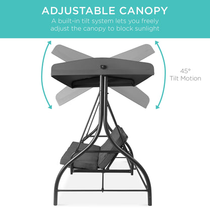 Convertible 3-Seat Outdoor Canopy Swing Glider with Flatbed Recline