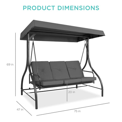 Convertible 3-Seat Outdoor Canopy Swing Glider with Flatbed Recline